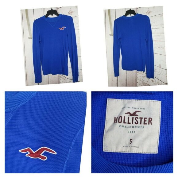 Hollister Blue Small Long Sleeve Crew Neck Shirt | Casual & Stylish Embroidered - Picture 3 of 12